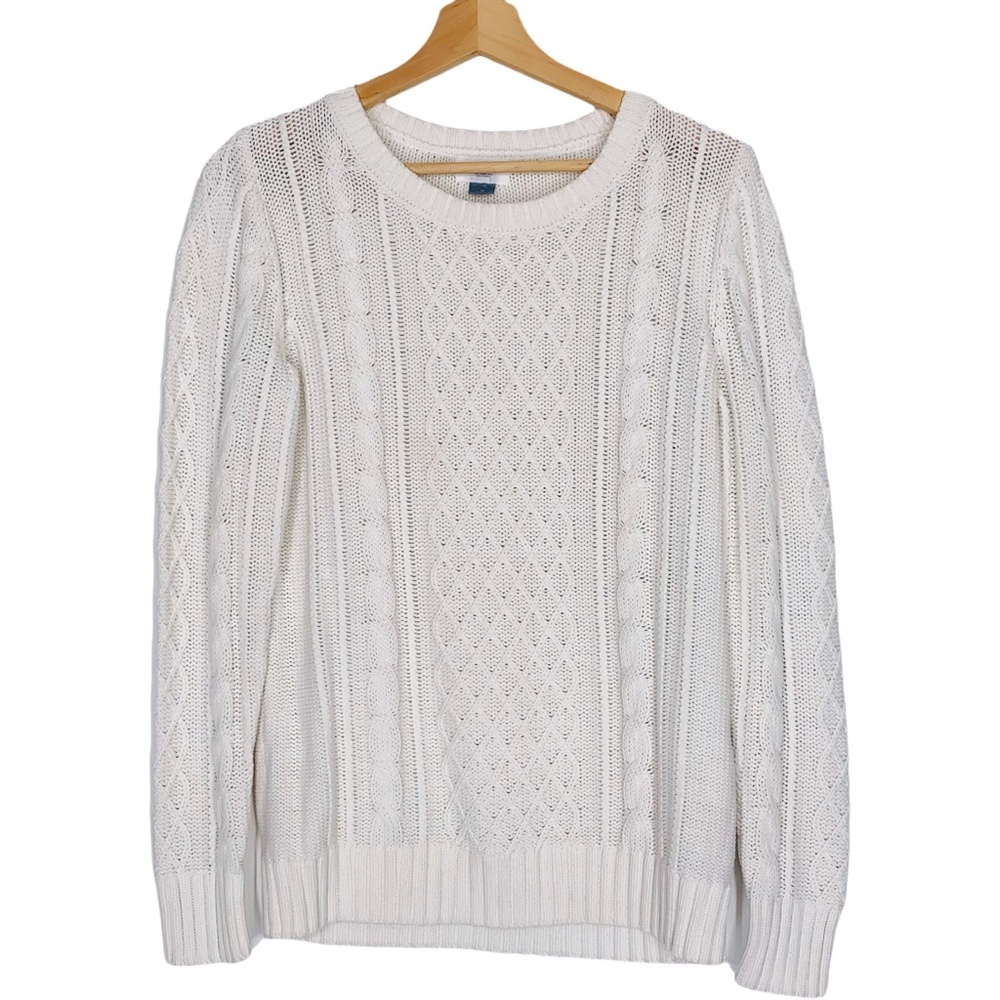 Old Navy Cream Cable Knit Crew Neck Sweater Size Medium Fisherman’s Sweater